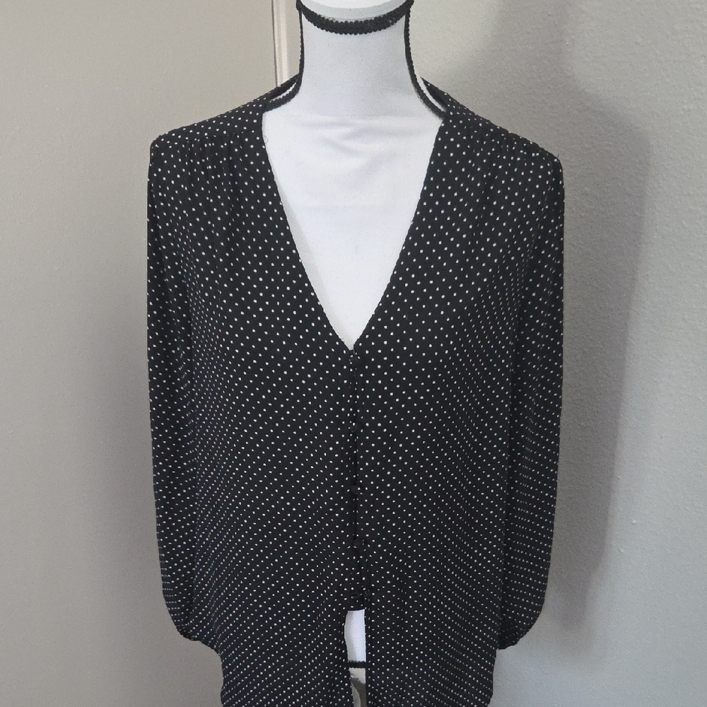 White House Black Market Black and White Polka Dot Blouse